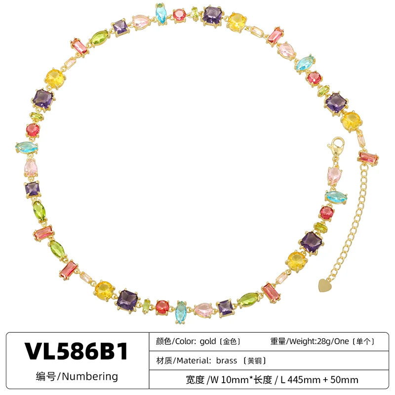 ZHUKOU 18K Golden Plated Colourful Crystals Collarbone Necklace Ladies Beaded Bracelet Ladies Jewellery:VL585 VL586