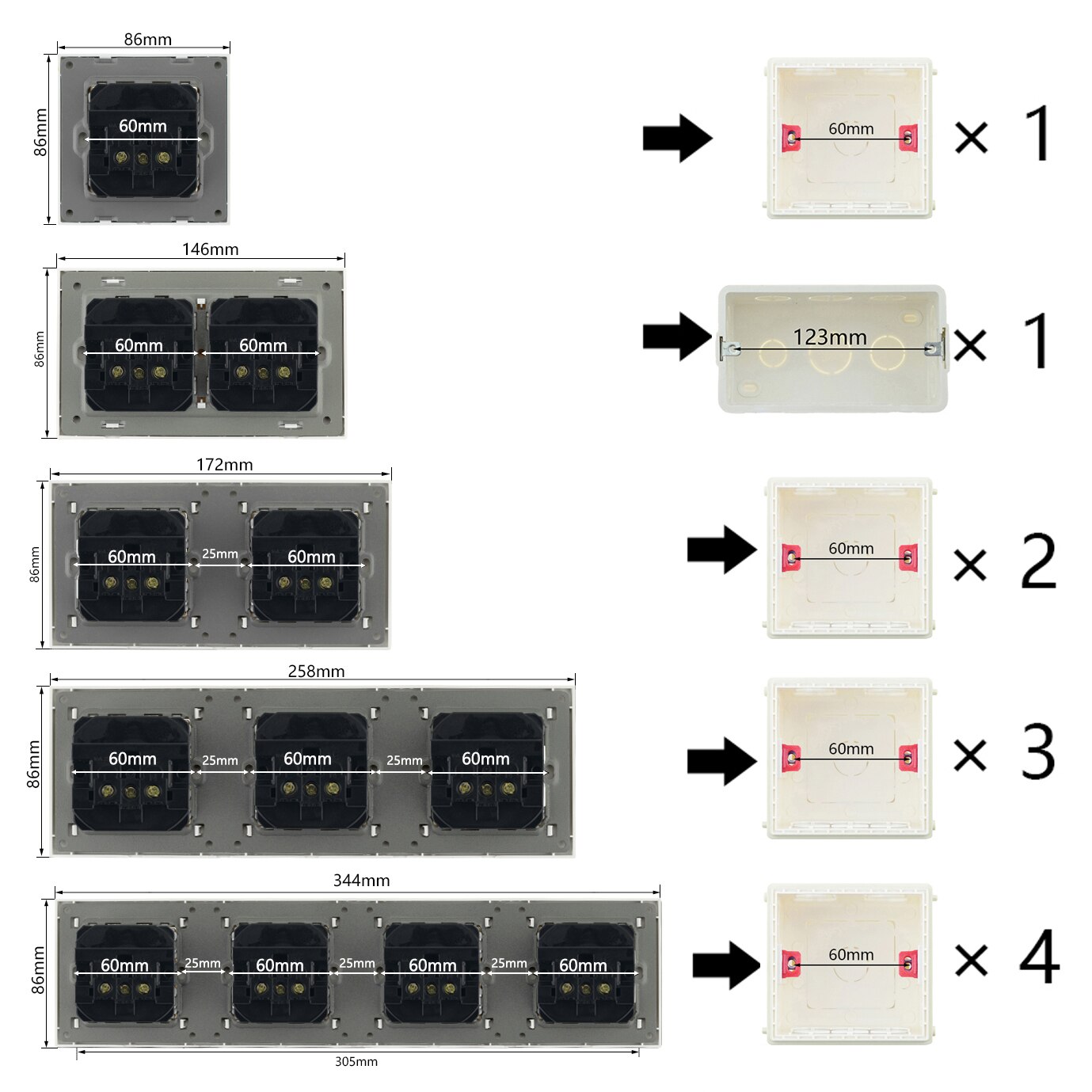 Wall Power EU Standard Socket Triple Singel Double Triple Quadruple Electricity Outlet Black 2.1A USB Plug Plastic Panel