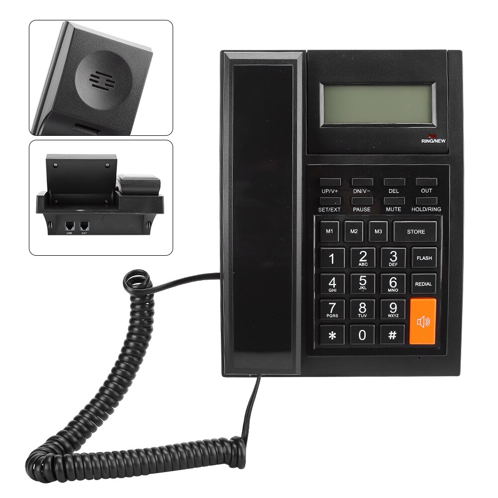 M64 ABS Black Portable Blue Light LCD Display Hands Free Call Family Business Office Fixed Landline Telephone