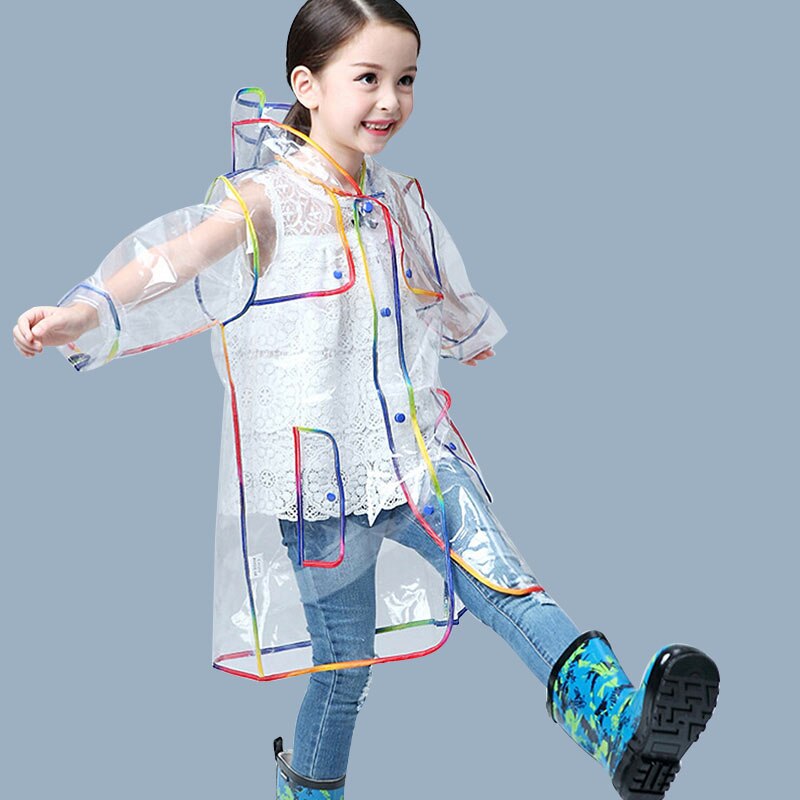 Transparante Regenboog Rand Kids Regenjas Waterdichte Eva Kinderen Regenjas Winddicht Regen Jas Poncho Hoed Kindergarden Regenkleding