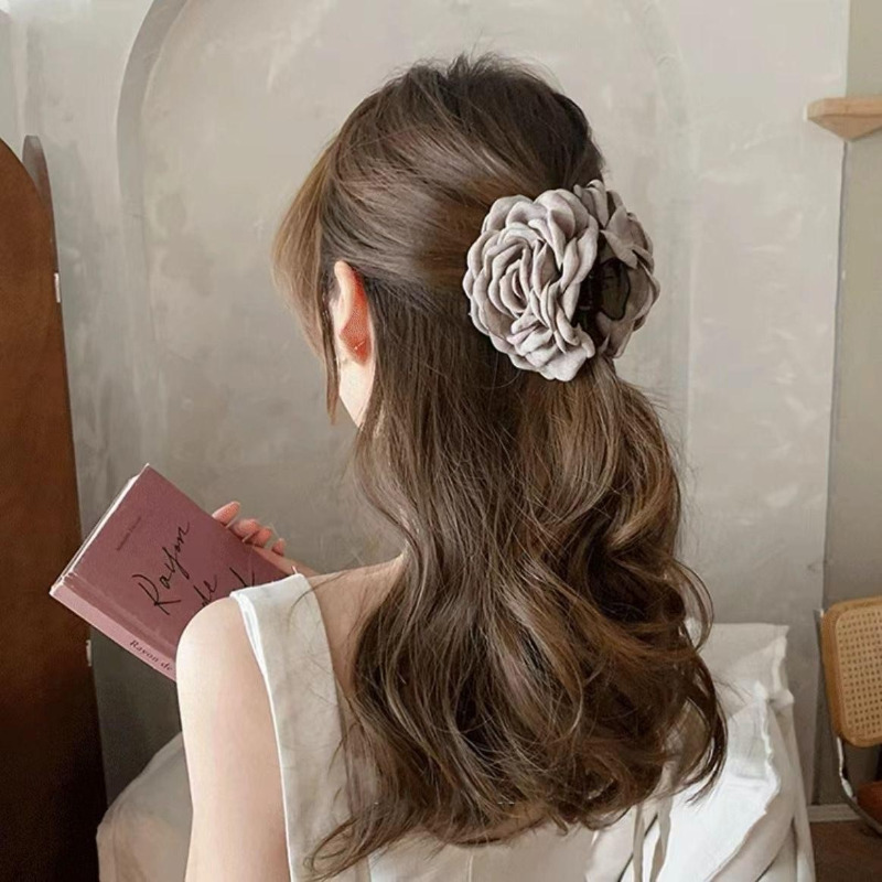 Pinzas en forma de garra para el pelo con forma de rosa de tela francesa para mujeres y niñas, pasador, horquillas, pinzas para el pelo, accesorios para el cabello,