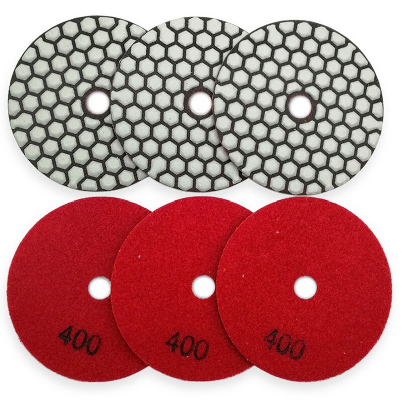 6Pcs 4 Inch/100Mm Grit #400 Diamond Dry Polishing Pad Granite Marble Ceramic Flexible Sanding Disc Stone Polisher Disc
