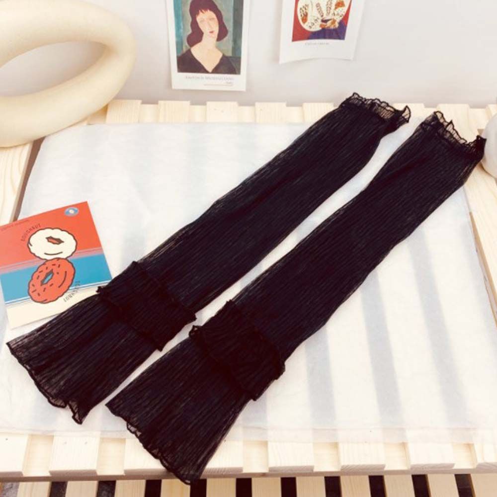 2022 Summer Long-Sleeve Sun Protection Gloves Women Mesh Lace UV Thin Breathable Cycling Driving Fingerless Arm Sleeves: black 1