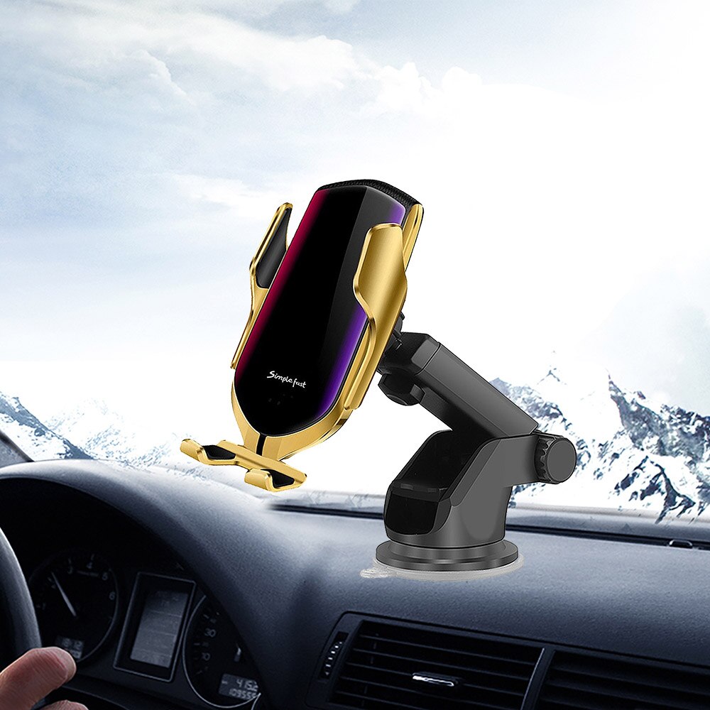 Automatische Klemme Auto Drahtlose Ladegerät Auto Halfter für iPhone 11 X XS XR 8 Plus Huawei P30 Profi Infrarot Sensor qi Induktion Montieren: Gold