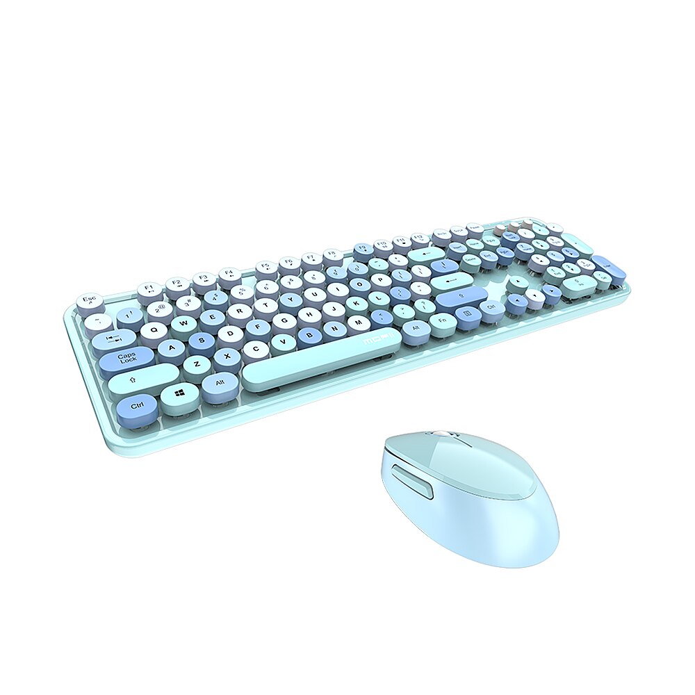 Mofii Sweet Keyboard Mouse Combo Mixed Color 2.4G Wireless Keyboard Mouse Set Circular Suspension Key Cap for PC Laptop: Blue