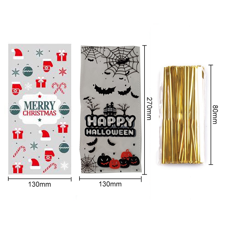 50 stk xmas selvklæbende cookieemballage plastposer jul cellofan festposer behandler slikpose festival fest favor
