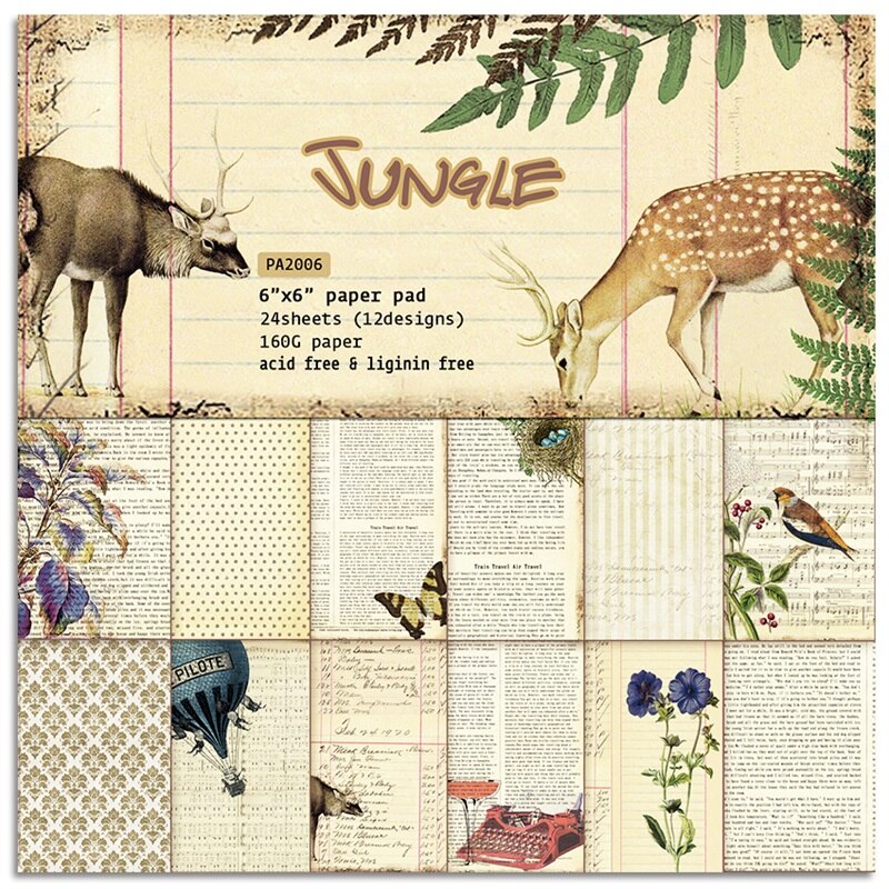 24pcs/Set Jungle Patterned Paper Pad Background Cardstock Scrapbooking Pack Handmade Craft Paper Card DIY Decoration