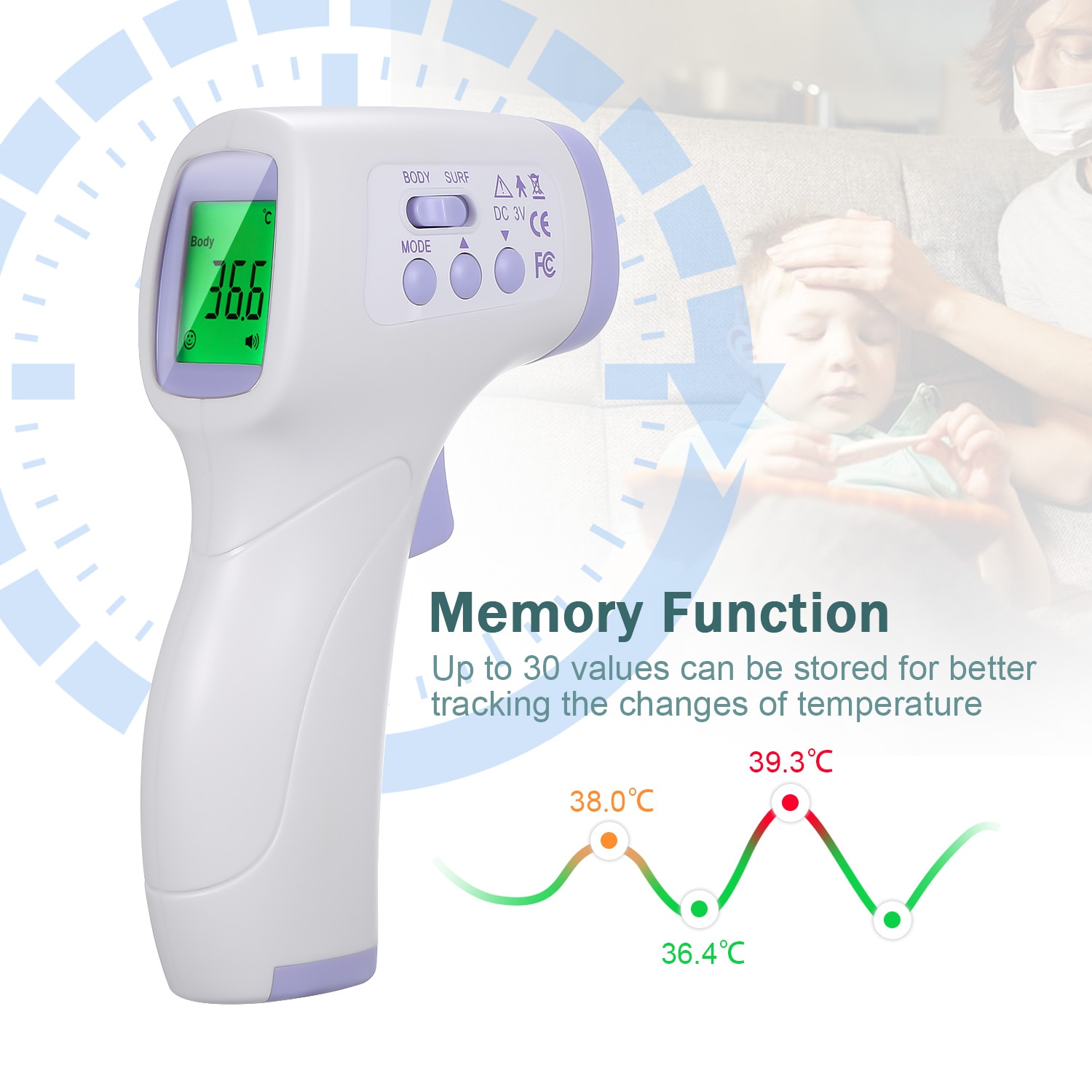 VIP Non-contact Infrafred Thermometer Forehead Ear Thermometer 0.5s Fast Reading Beep Alarm LCD Display 3-color Backlight