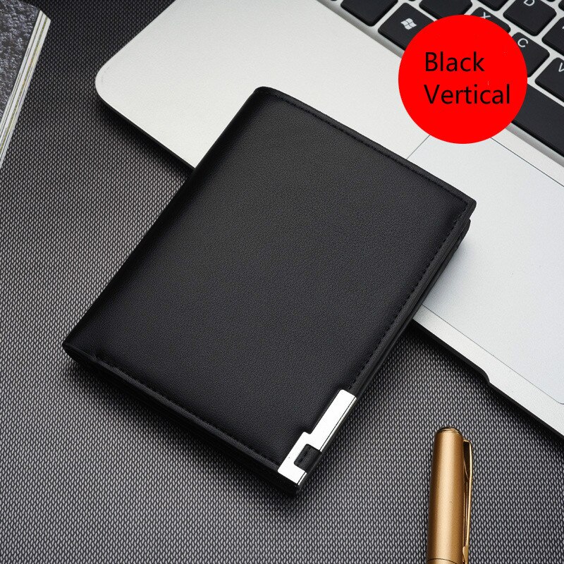 Retro Short Bifold Wallet for Men Small Leather Cards Wallets Purse Purses Male Mens Wallet Slim Business ID Card Holders Wallet: Black vertical C