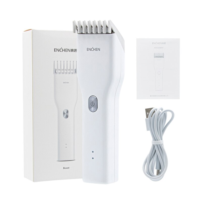 Enchen Elektrische Tondeuse Clipper Usb Haar Cutter Snelle Opladen Haar Mannen Trimmer Clipper Barbershop Thuisgebruik: WHITE