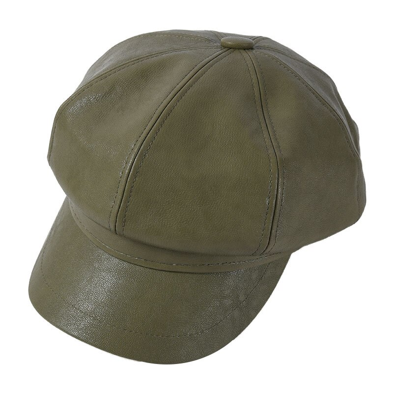 Showersmile blue læder newsboy cap læder vintage hat til kvinder solid baret damer mærke ivy spitfire cap: Grøn