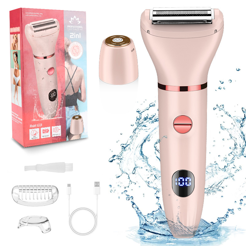 Elektriske barbermaskiner til kvinder 2 in 1 bikinitrimmer våd og tør brug elektrisk ladyshaver til private områder nem at rengøre bærbar