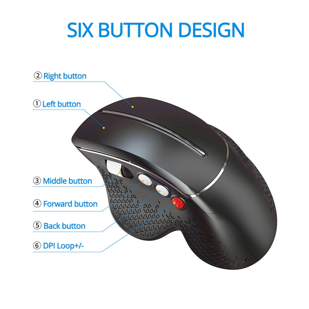Ratón inalámbrico Vertical para juegos, Mouse ergonómico con rueda lateral para PC/portátil, 6 botones, 2,4 GHz