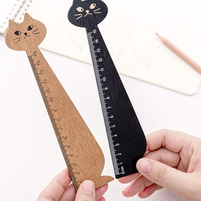 MINKYS Cute Black Cat Wood Straight Ruler Cartoon Sewing Drawing Tool Kids Kawaii School Stationery Supplies