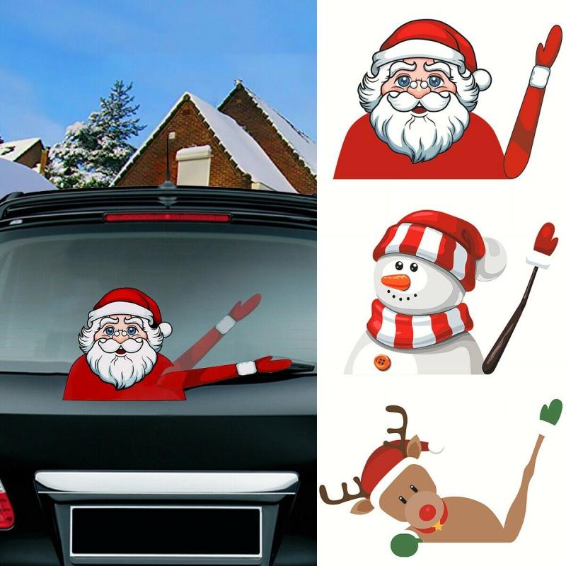 Christmas Decoration Santa Claus 3D PVC Waving Car Stickers Styling Window Wiper Decals Rear Windshield Decor