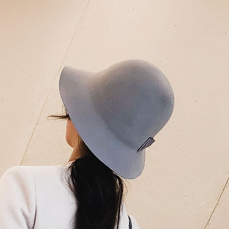 Kvinde hatte uld fedora hat britisk sløjfe uld filt kirke hatte dame bowler kasket til vinter efterår