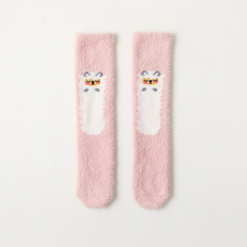 5 Kleuren Peuter Baby Meisjes Jongens Hoge Knie Kous Fuzzy Cartoon Animal Print Lange Kousen: Roze