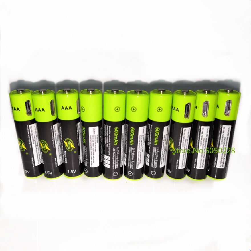 Znter 10 Pcs Usb Aaa Oplaadbare Batterij 1.5V 600 Mah Lithium Ion Batterij Speelgoed Afstandsbediening Batterij Lithium Polymeer batterij