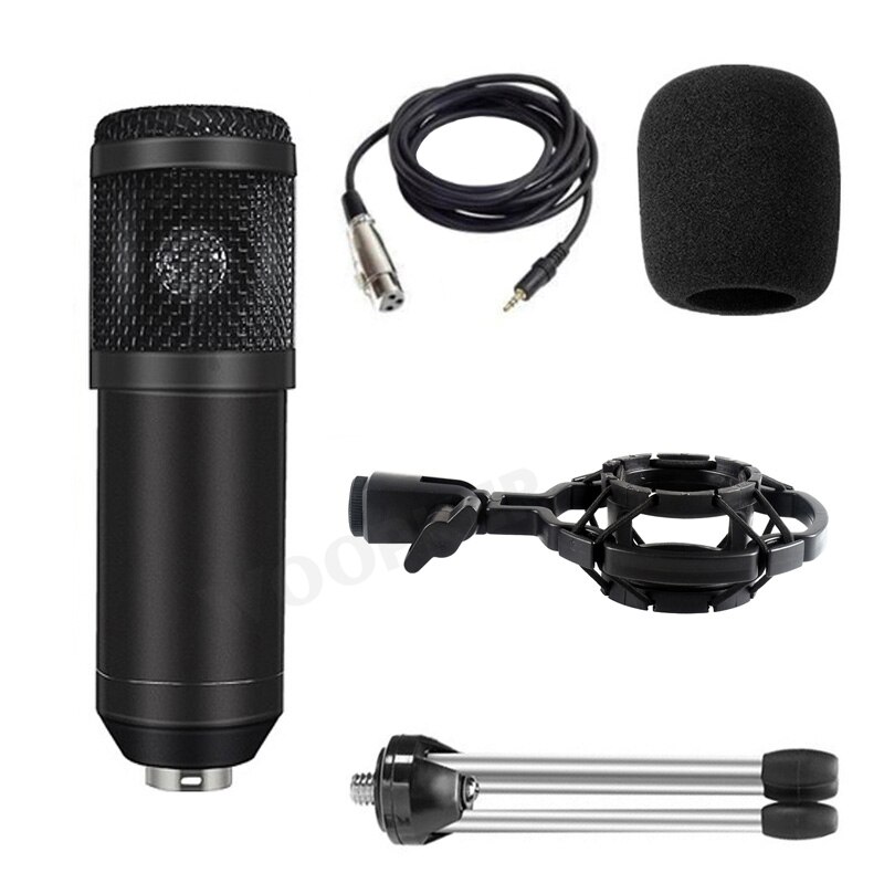 Condenser Microphone BM 800 Set for PC Computer with Tripod and Shock Mount Microfone BM800 Kit Studio Mic: Black with Tripod