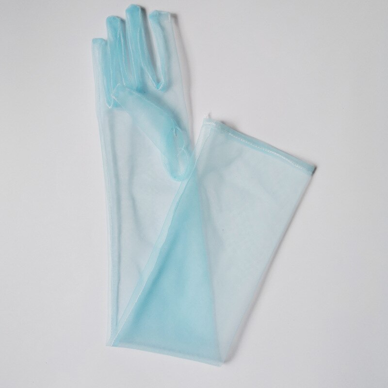 Gants en Tulle Transparent pour femmes, longs et fins pour dames, mitaines à doigt complet, élégants, accessoires de mariage: Bleu