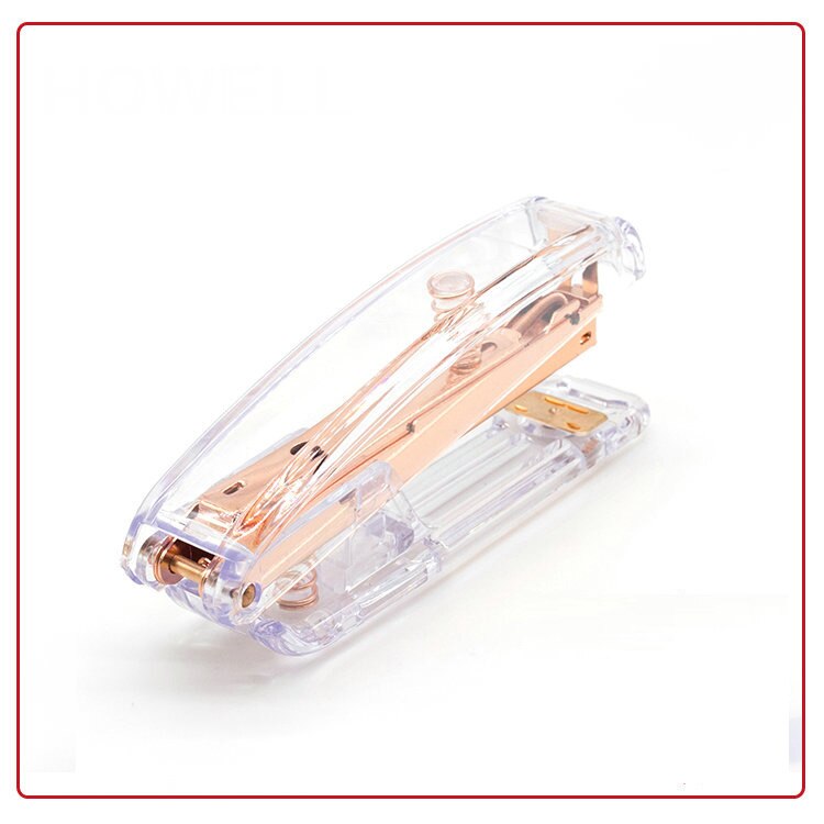 1 Rose Gold Stapler Set Office Transparent Plastic Stapler Binding Machine School Suppliers Stationery