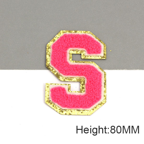 Parche con letras bordadas de rosas grandes de 80MM para ropa, parches de chenilla con lentejuelas doradas, apliques para planchar, camiseta con nombre DIY, pantalones vaqueros: Azul