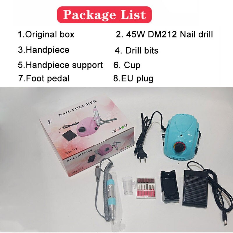 Elektrische Nail Boor Machine 35000 Rpm Manicure Machine Elektrische Nagelvijl Nail Art Gereedschap Set Voor Nagel Boren Gel remover: DM212-blue