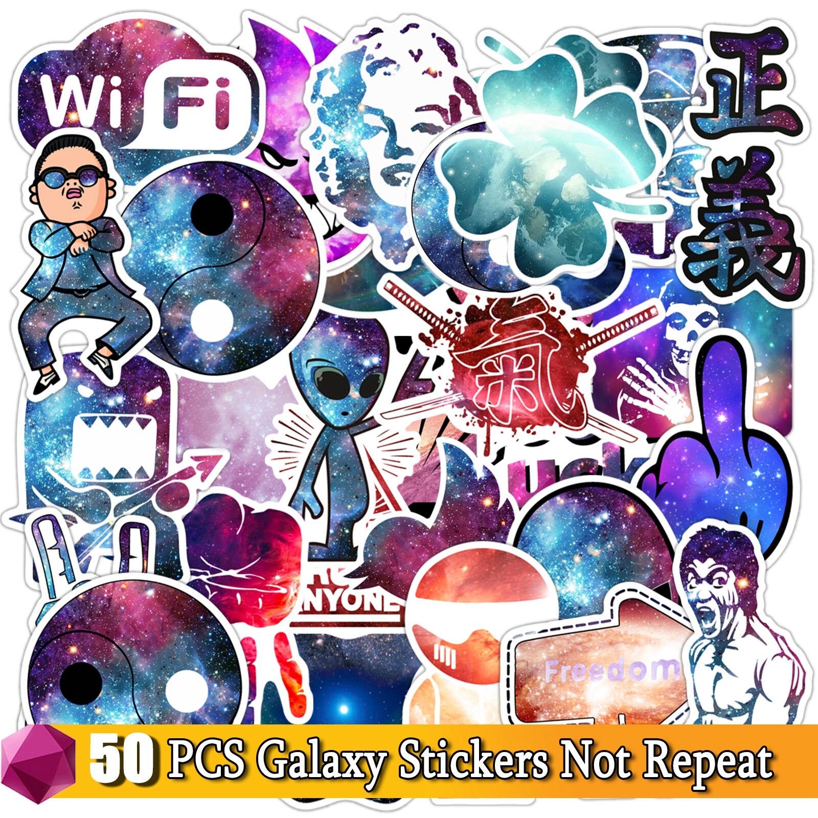 Easter Day Stickers Cartoon Anime Sticker Festival Pack for Laptop Bicycle Motorcycle Guitar Skateboard Decals Kids Toy Decal: 50 Pcs Galaxy