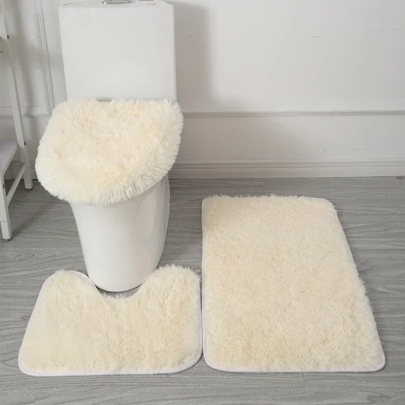Anti-slip Bathroom Mat Set Luxurious 3-piece Bathroom Rug Set with Non-slip Backing Super Soft Microfiber for Toilet for Modern: Beige