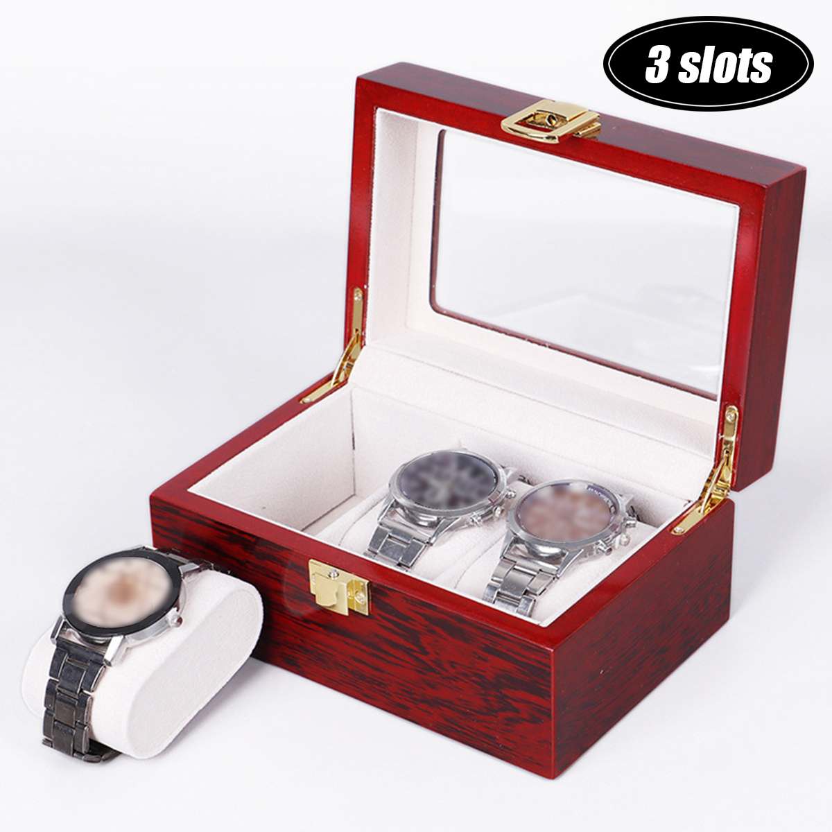 Luxury Wooden Watch Box Watch Holder Box For Watches Men Glass Top Jewelry Organizer Box 2/3/5/6/10/12 Slots Watch Organizer: 3 slots