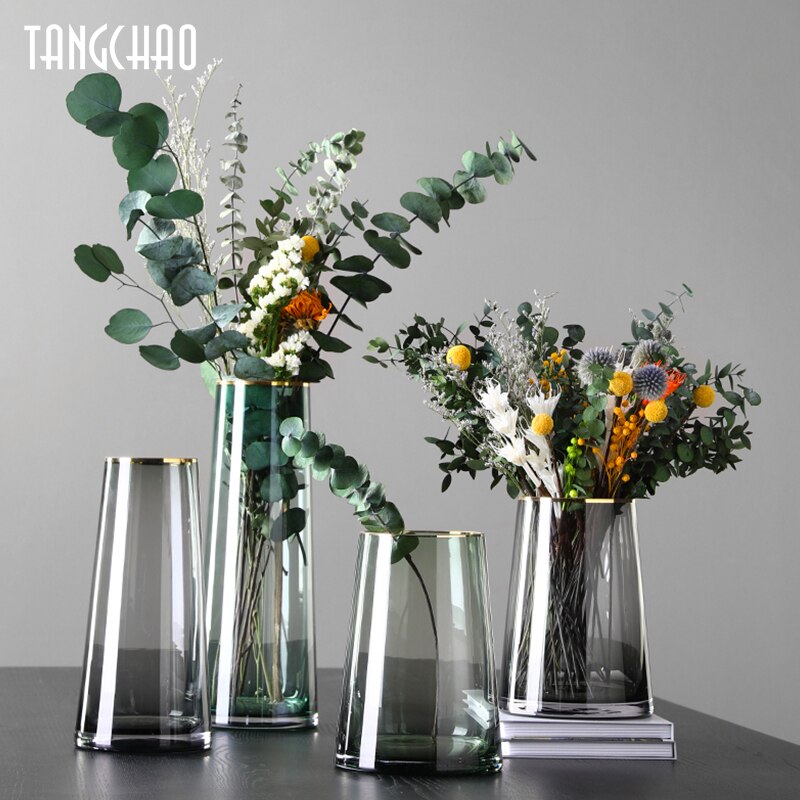 Florero de vidrio nórdico para decoración del hogar, jarrón transparente hidropónico para decoración de sala de estar, florero de terrario, botella de planta