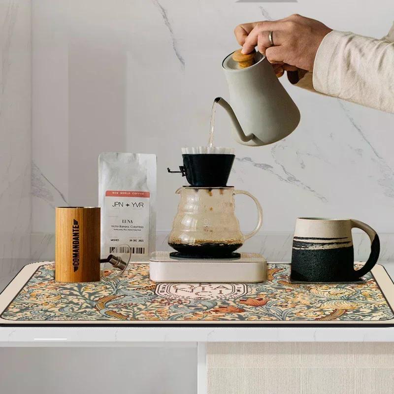 Bedruckte Abtropfmatte, Super saugfähig, Kaffee-Abtropfunterlage, Geschirr-Abtropfunterlage, schnell trocknender Teppich, Küchengeschirr, Tischset