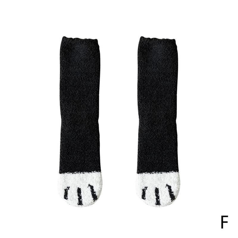 Autumn And Winter Coral Fleece Socks Female Mid-tube Cat Paw Plus Fleece Thickening Warm Half Fleece Floor Sleeping Pile Pile So: F