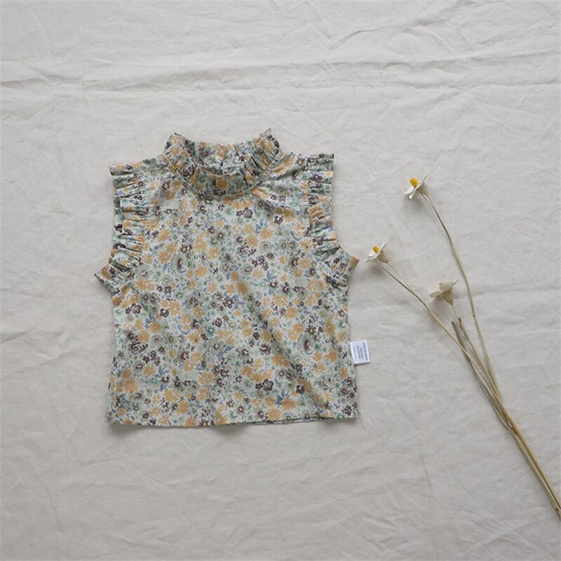 Impressão floral do vintage da criança do bebê da menina topos colete roupas de verão crianças camiseta traje: Z1070G / 9 m
