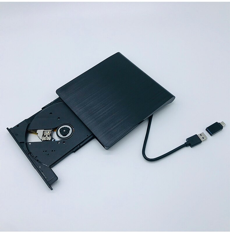 Unidad externa para ordenador portátil, Cable de extensión de doble Nip, USB 3,0 + tipo c, CD-ROM móvil portátil, grabadora de DVD: Black