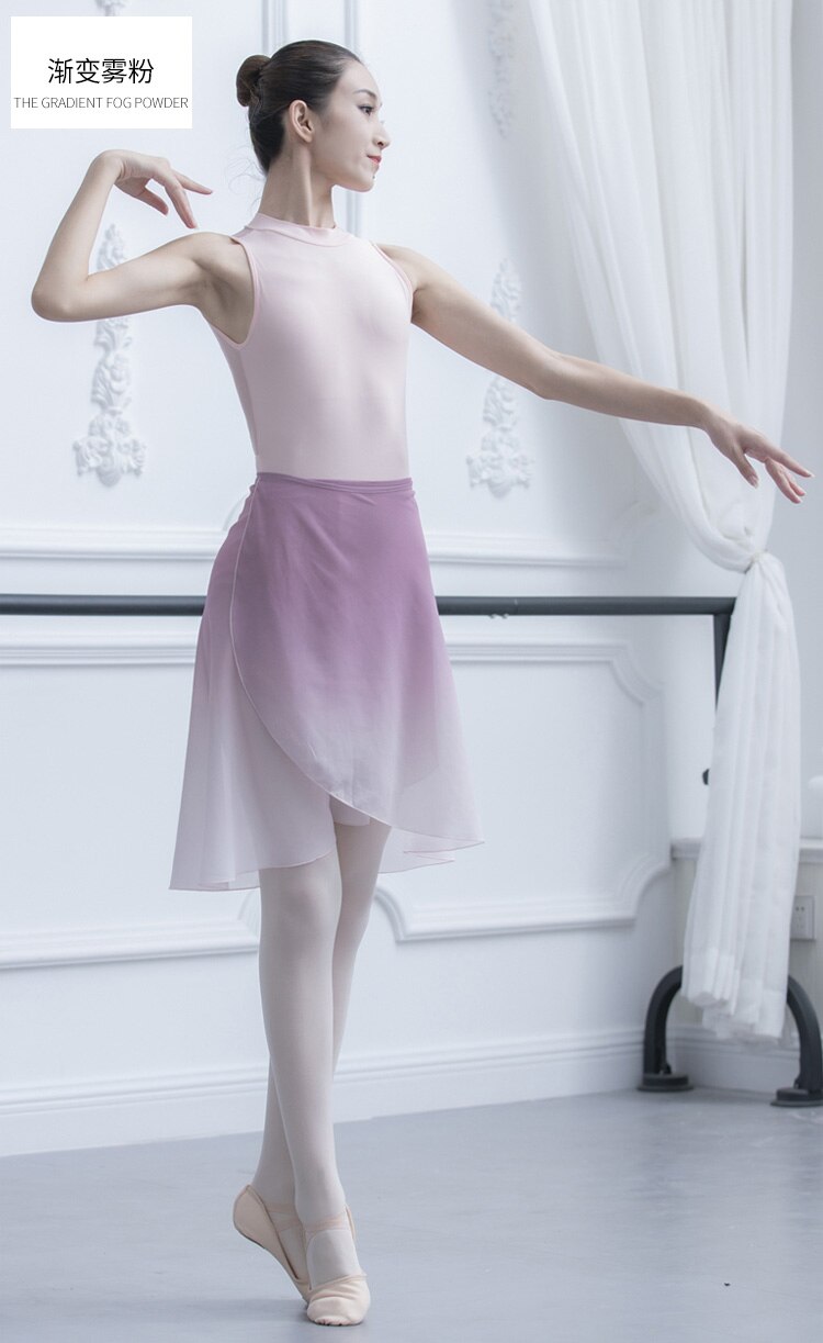 Gradient ballet nederdel snøre gradient ballet kjole med kort nederdel chiffon dans nederdele kvinder voksne bløde dansekostumer
