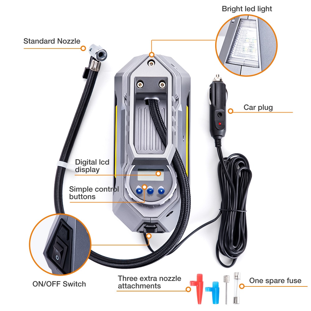 Car Air Compressor Portable Inflatable Pump 12V Automobile Tire Inflator Mini Electric Auto for Travel Boat Air Compressors Tool