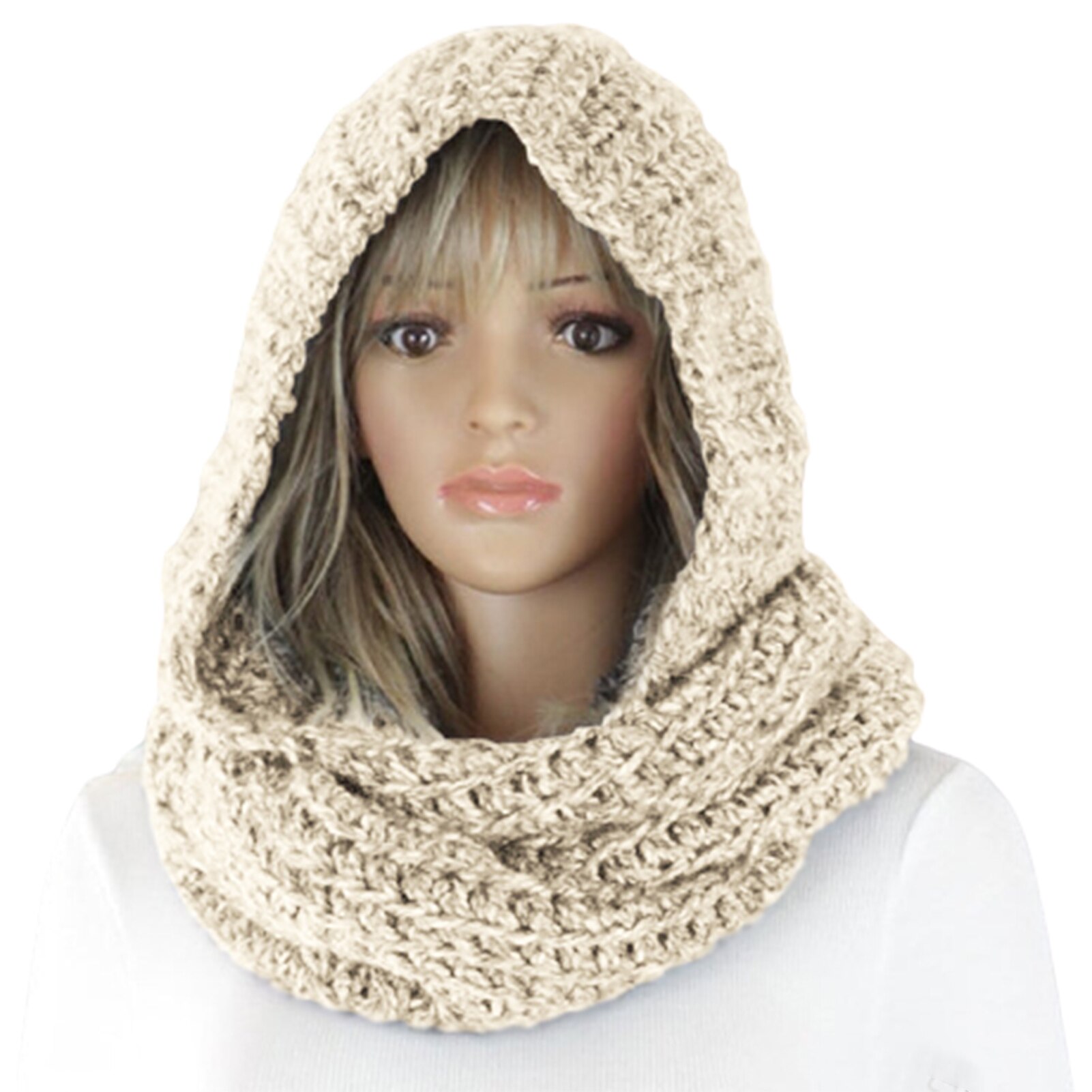 Autumn Winter Women Outdoor Thick Warm Keeping Solid Color Knitted Hooded scarves women
