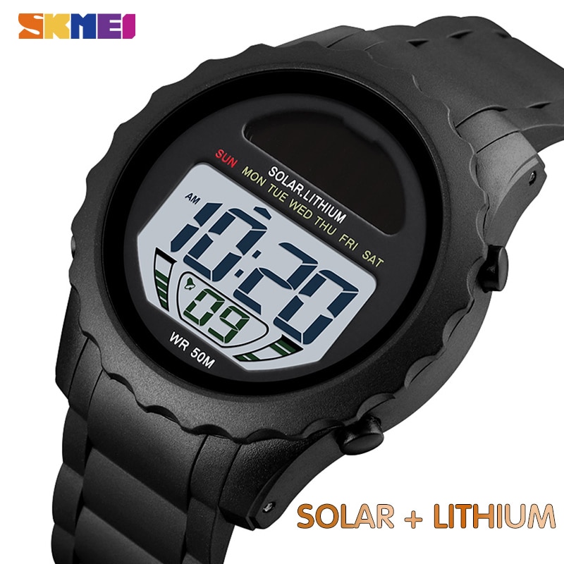Skmei Solar Supply Digitale Horloge Mannen Lithium Batterij Sport Heren Horloges Waterdicht Datum Chrono Horloges Voor Mannelijke Montre 1585