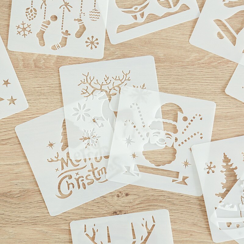EZONE, regla de pintura de Navidad, de alce, de Navidad, Forma del árbol, plantilla hueca, sello, herramienta de dibujo DIY, papelería de Estudiante