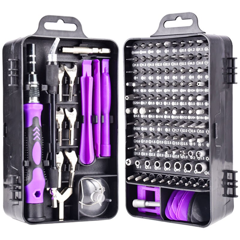 135 In 1 Schroevendraaier Set Handgereedschap Kit Torx Bit Set Mobiele Telefoon Reparatie Fans Tv Gereedschap Kit Met verlengstuk: Black  violet