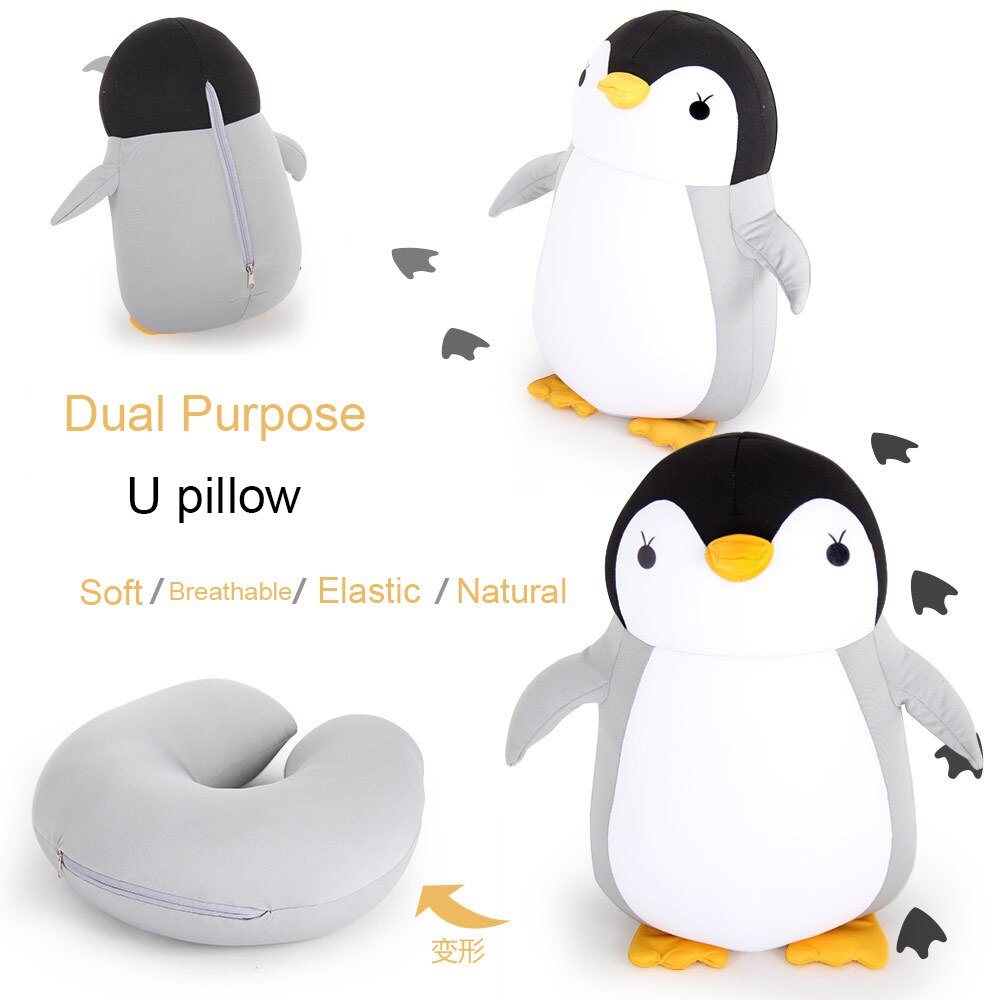 Dual Purpose Vervormbare U-vorm Reiskussen Leuke Pinguïn Dier Hoofdsteun Nek Massage Kantoor Dutje Voor Vliegtuig Kussen