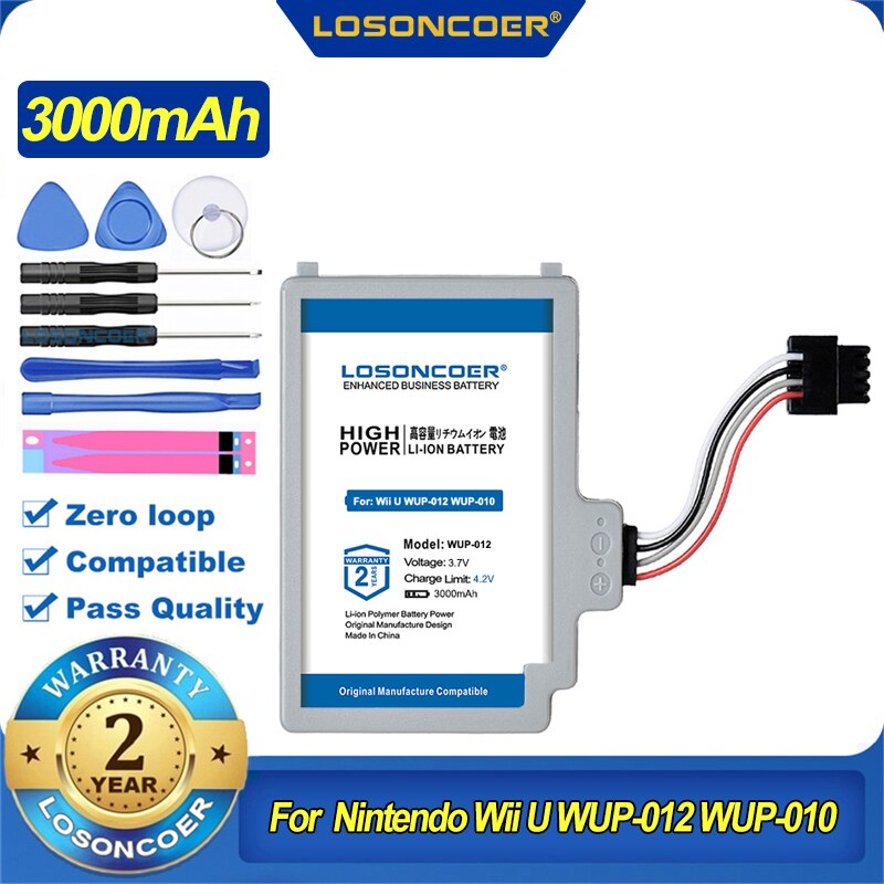 LOSONCOER – batterie pour manette de jeu, 100% mAh, pour Nintendo WII U WiiU, 3000, WUP-012, WUP-010, WUP-010