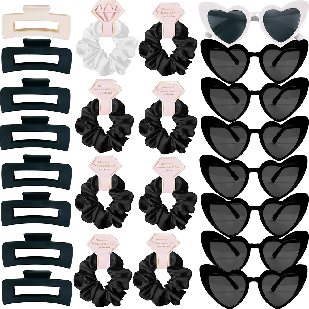 6/8 setzt Brautjungfer Herzform Sonnenbrille Haargummis Scrunchies Haarspangen Bachelorette Hochzeit Brautparty Gastgeschenk Vorschlag: Pflaume