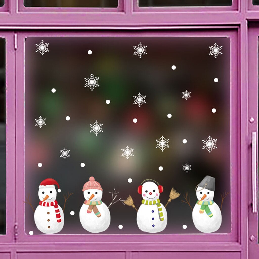 Navidad lindo muñeco de nieve restaurante decoración del centro comercial nieve para ventana pegatinas tipo ventana de pared DIY calcomanía copo de nieve arte de Navidad decoración # f