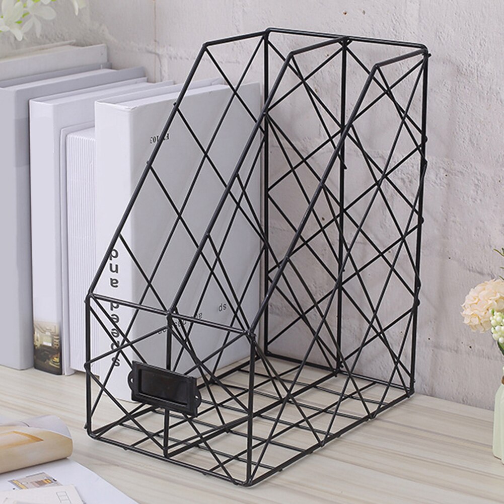 1/2/4 Layers Iron Grid Book Organizer Book Stand Holder Shelf Bookend Desktop Newspapers File Storage Box Holder Home Decor