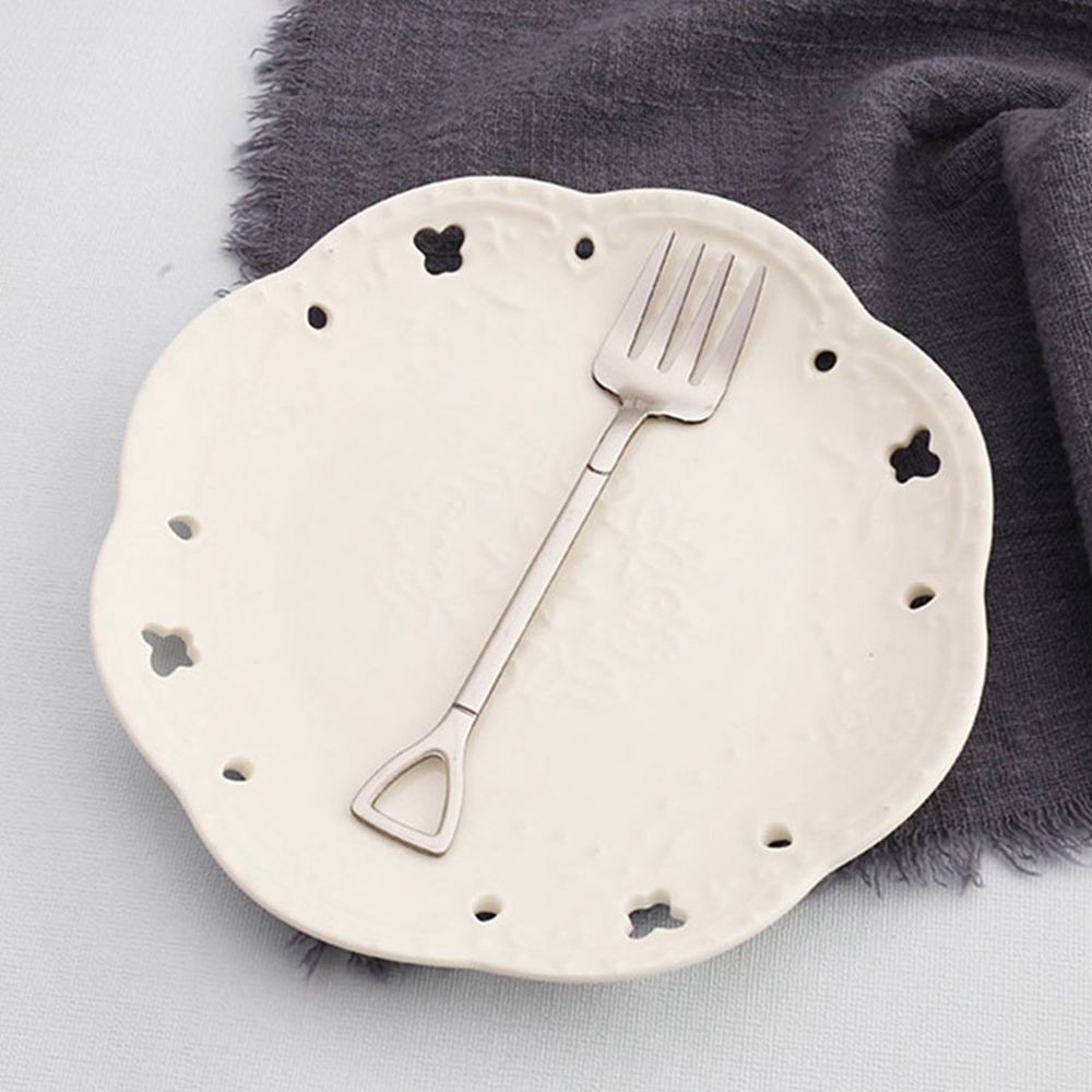 Kitchen Stainless Steel Dessert Shovel Spoon and Fork Picnic Travel Cute Ice Cream Spoon Fruit Fork Set: Fork(silver)