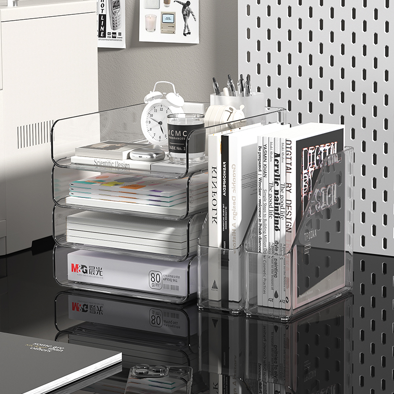 Desk Organizer with 2 Vertical File Holder, 4 Tier Stackable Paper Letter Tray File Organizer with Pen Holder,Desk Organizer