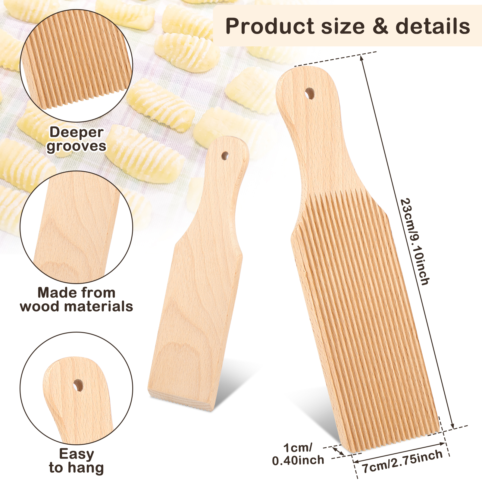 Planche à pâtes Gnocchi en bois, pagaies de poupée 9.1x2.8, planche à pâtes Macaroni Spaghetti amaran, zones de fabrication de Gnocchi pratiques, pâtes faites