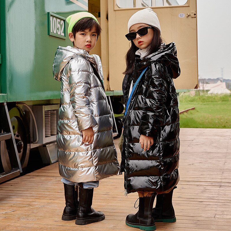 2022 Winter Heldere Donsjack Zachte Mode Peuter Jongen Meisjes Down Jas Middellange En Lange Jongens En Meisjes Bovenkleding voor 5-12y